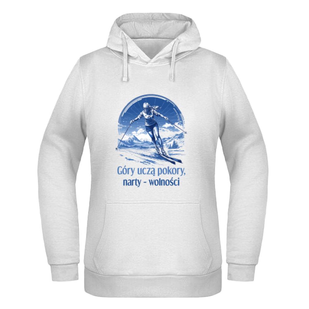 Góry uczą pokory, narty wolności bluza damska z kapturem