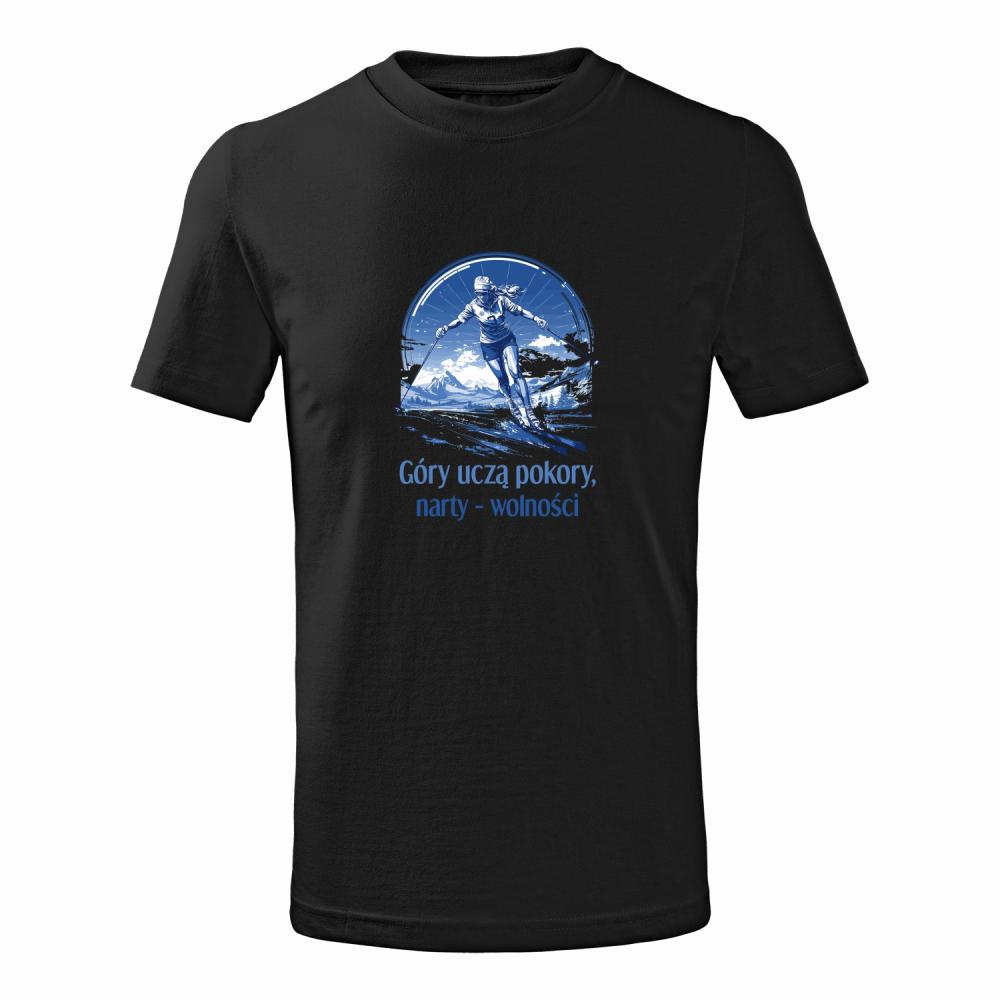 Góry uczą pokory, narty wolności koszulka junior kolor czarnyy