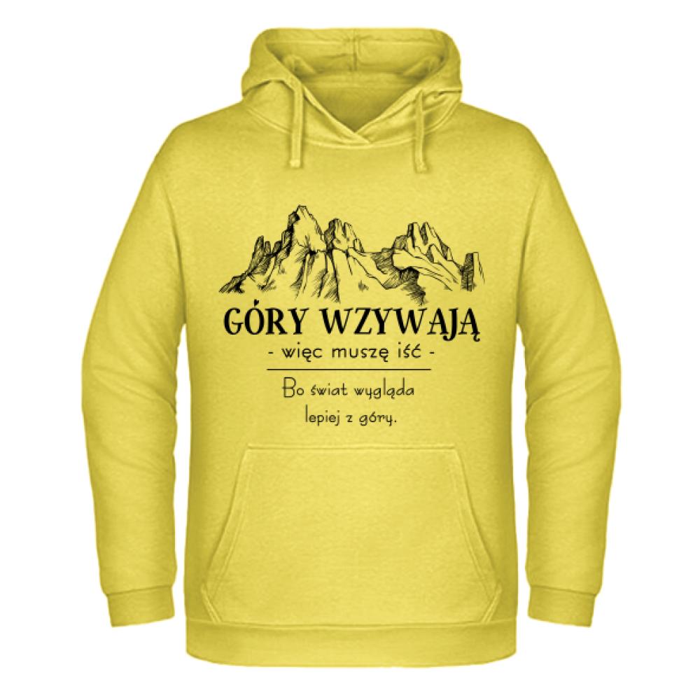 Góry wzywają – więc muszę iść bluza męska z kapturem kolor żółty