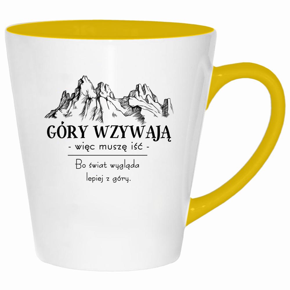 Góry wzywają – więc muszę iść kubek latte kolor żółtyy