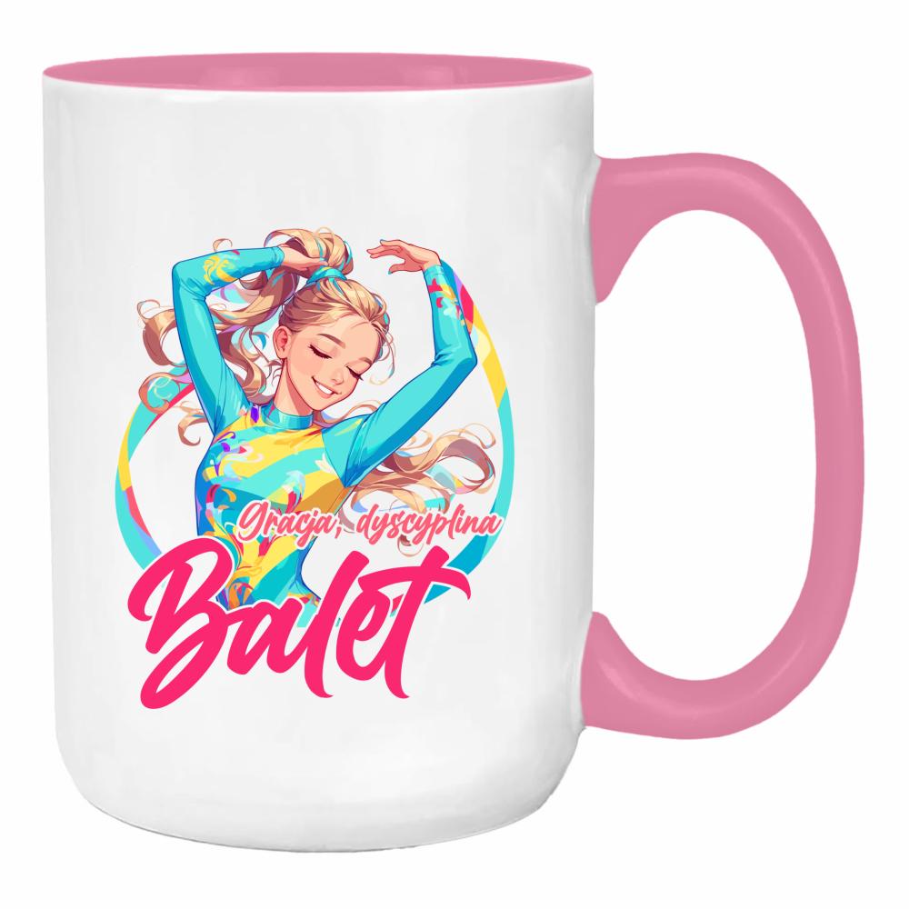 Gracja, dyscyplina, balet duży kubek ucho kolor kolor różowy