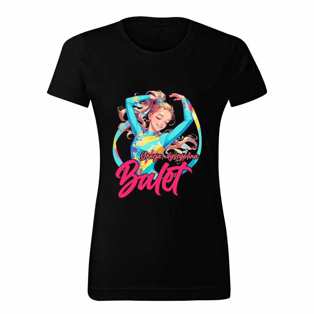 Gracja, dyscyplina, balet koszulka damska kolor czarny
