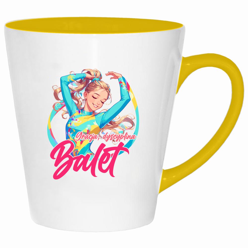 Gracja, dyscyplina, balet kubek latte kolor żółtyy