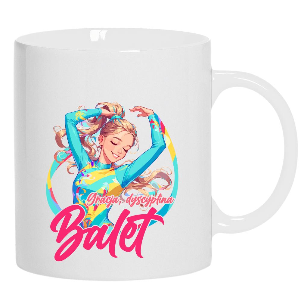 Gracja, dyscyplina, balet kubek ucho kolor kolor biały