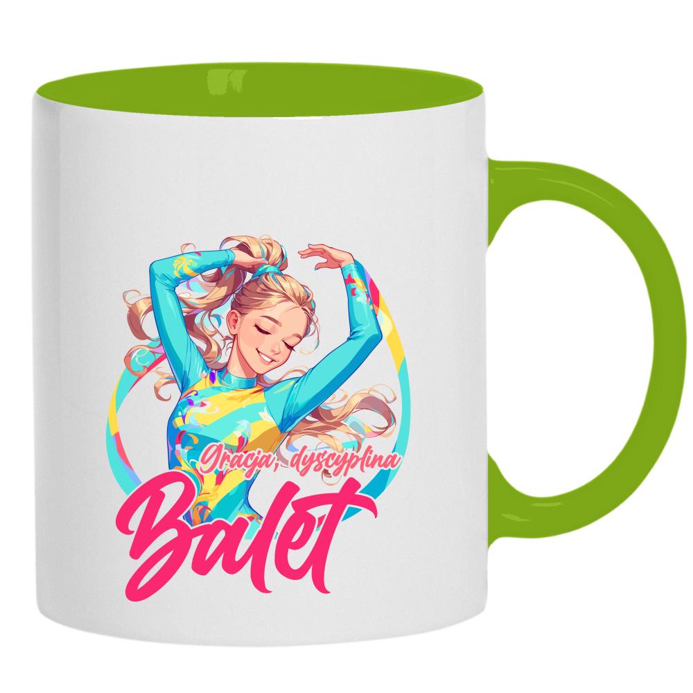 Gracja, dyscyplina, balet kubek ucho kolor kolor zielony
