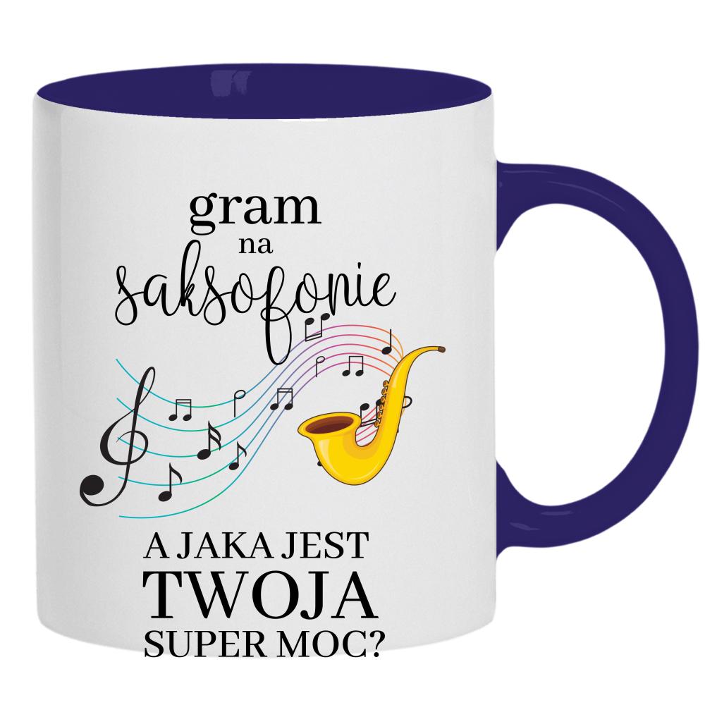 Gram na saksofonie kubek ucho kolor kolor navy