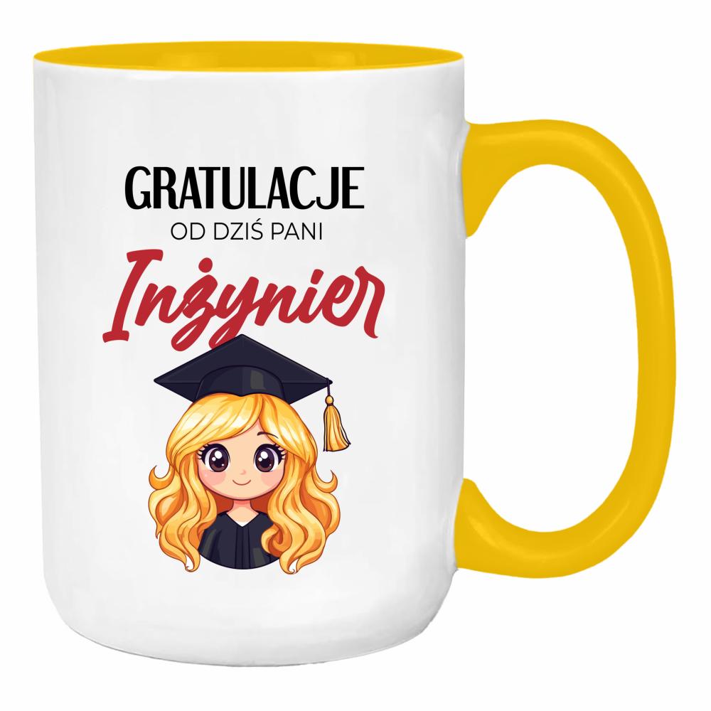 Gratulacje! Od dziś Pani Inżynier duży kubek ucho kolor kolor żółty