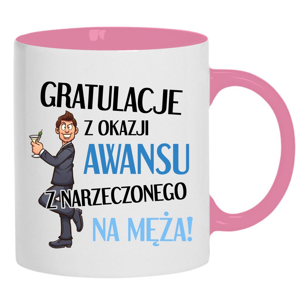 Gratulacje z okazji awansu narzeczonego na męża kubek ucho kolor kolor różowy
