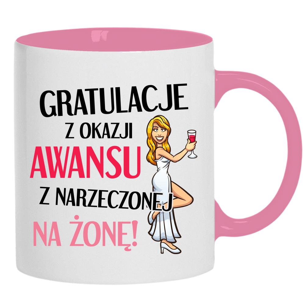 Gratulacje z okazji awansu z narzeczonej na żonę kubek ucho kolor kolor różowy