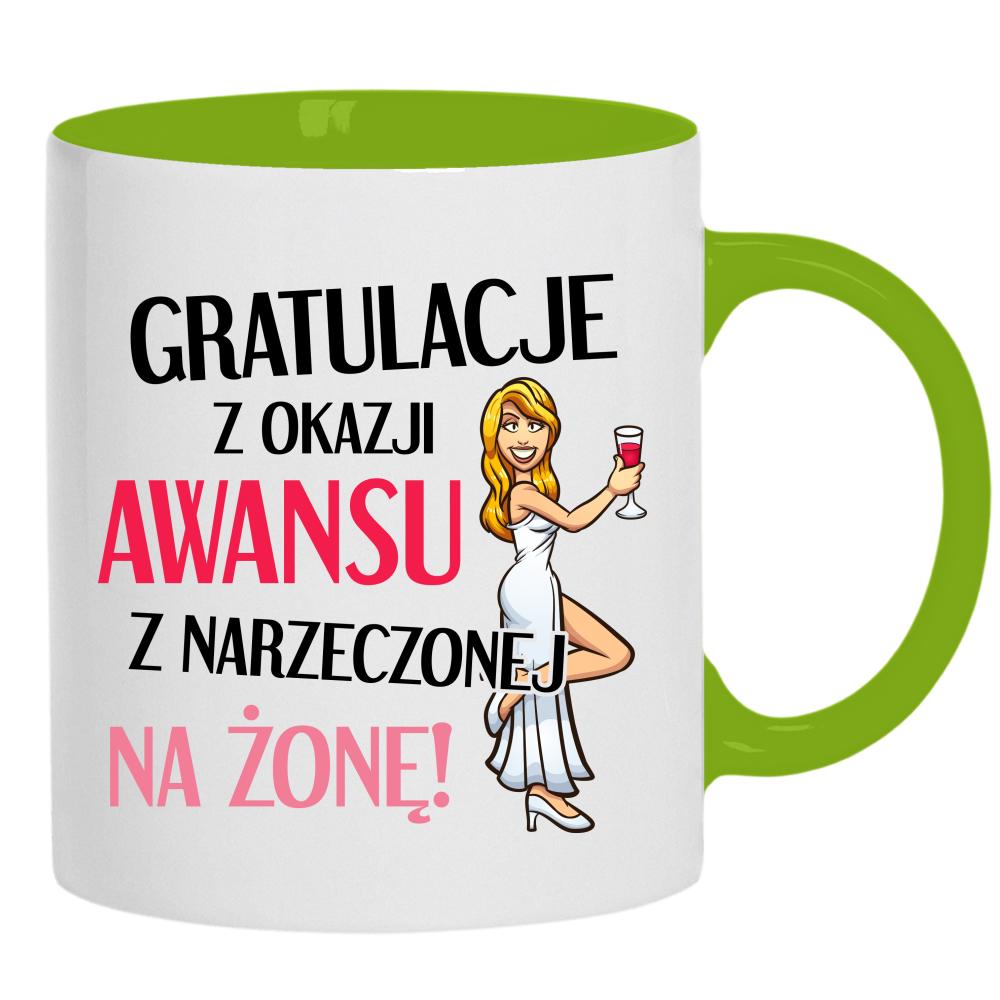 Gratulacje z okazji awansu z narzeczonej na żonę kubek ucho kolor kolor zielony