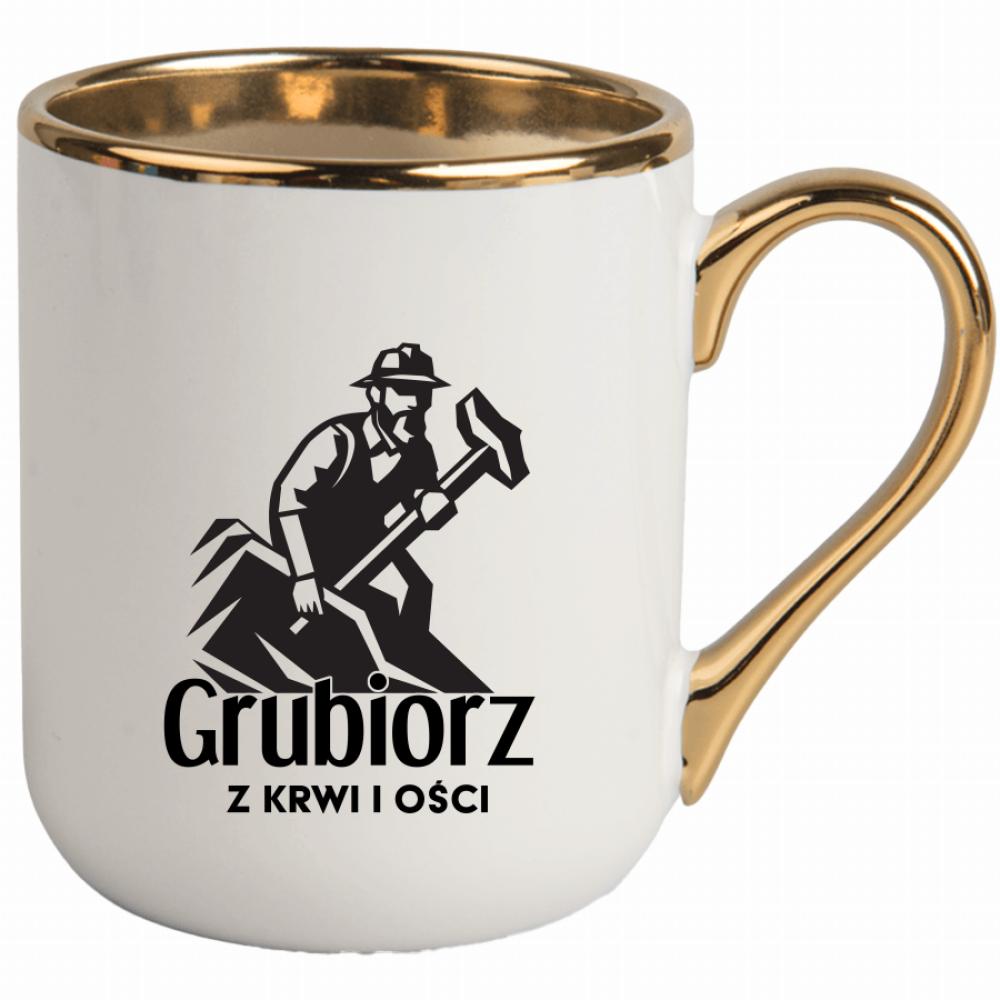 Grubiorz z krwi i ości kubek elegant biały kolor złoty