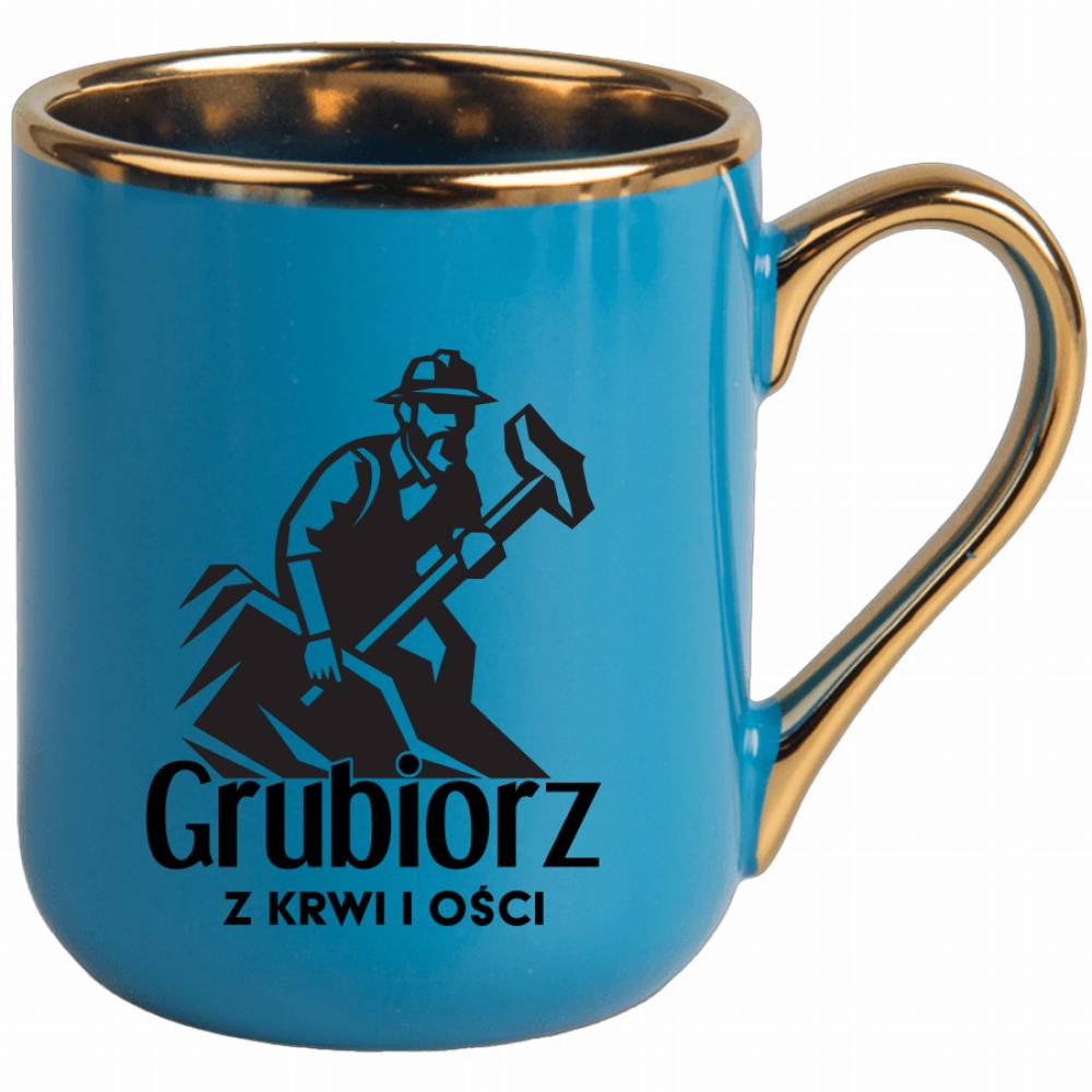 Grubiorz z krwi i ości kubek elegant niebieski kolor czarnyy