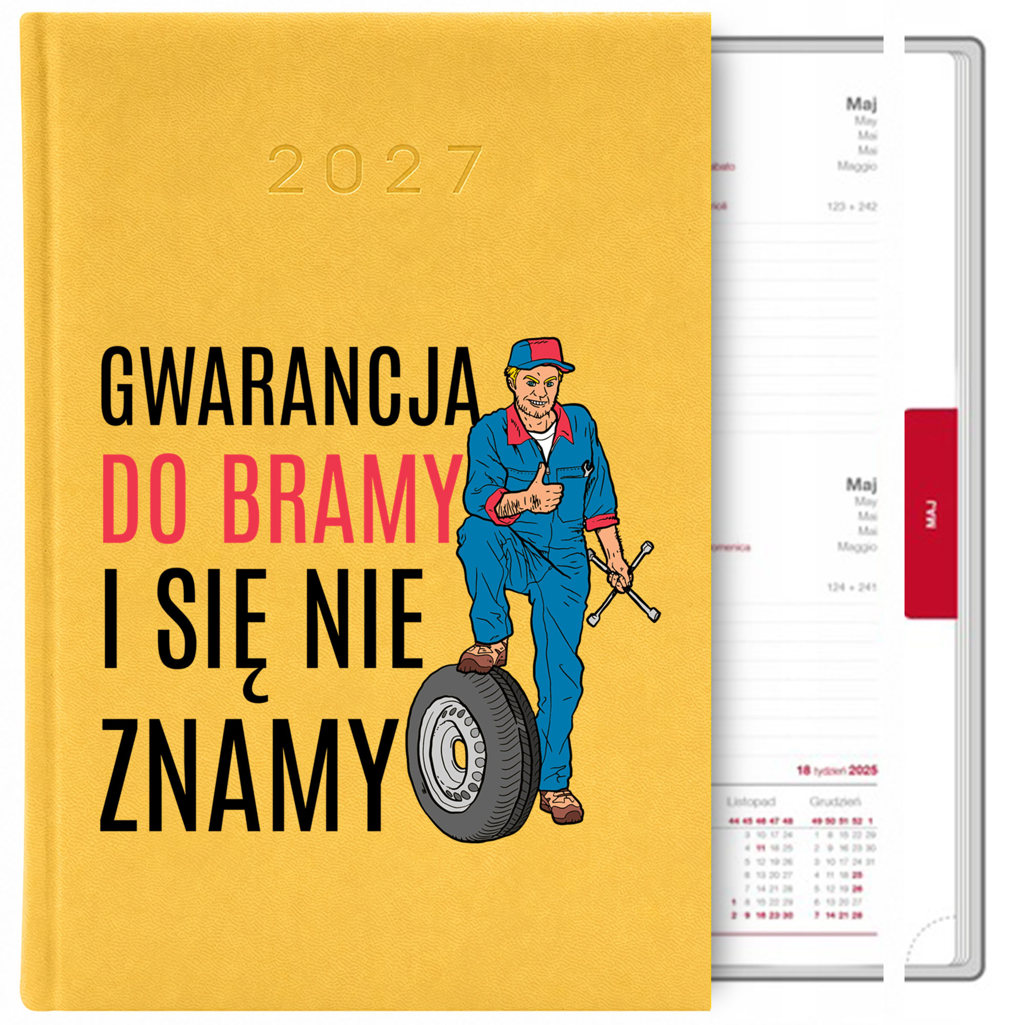 Gwarancja do bramy i się nie znamy 2 kalendarz książkowy a5 2027 kolor żółty kalendarz
