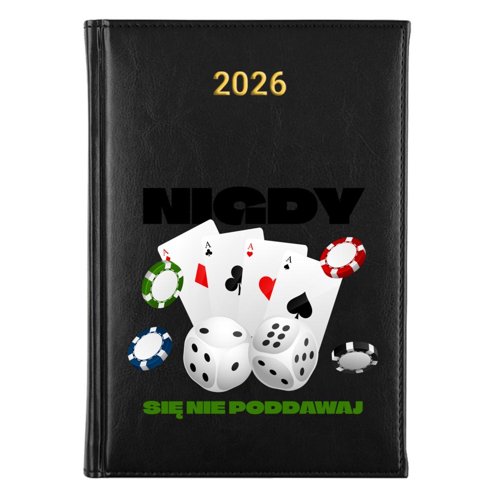 Hazard – Nigdy się nie poddawaj kalendarz książkowy a5 2026 kolor żółty kalendarz