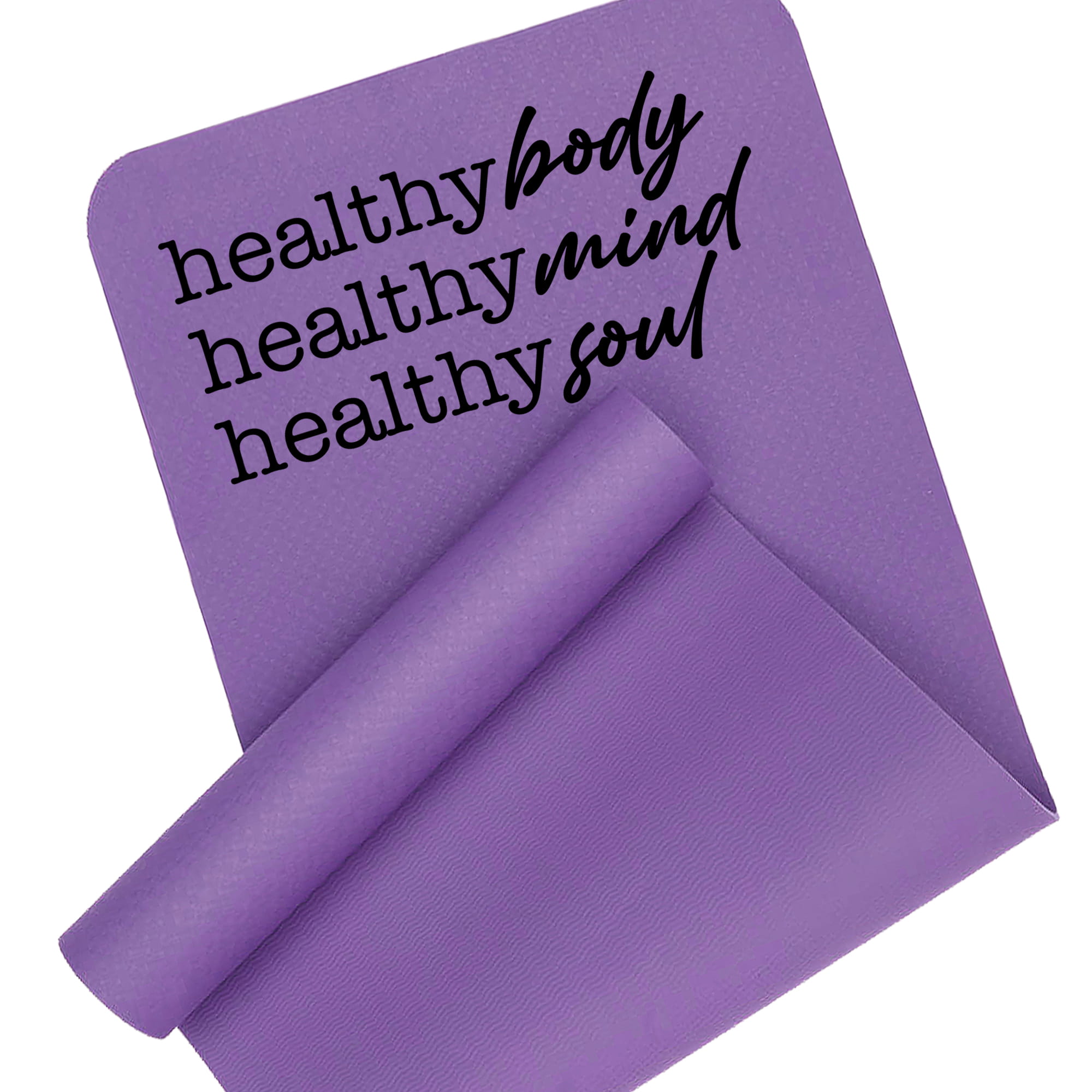 Healthy Body, Healthy Mind, Healthy Soul mata do ćwiczeń kolor pastelowy fiolet