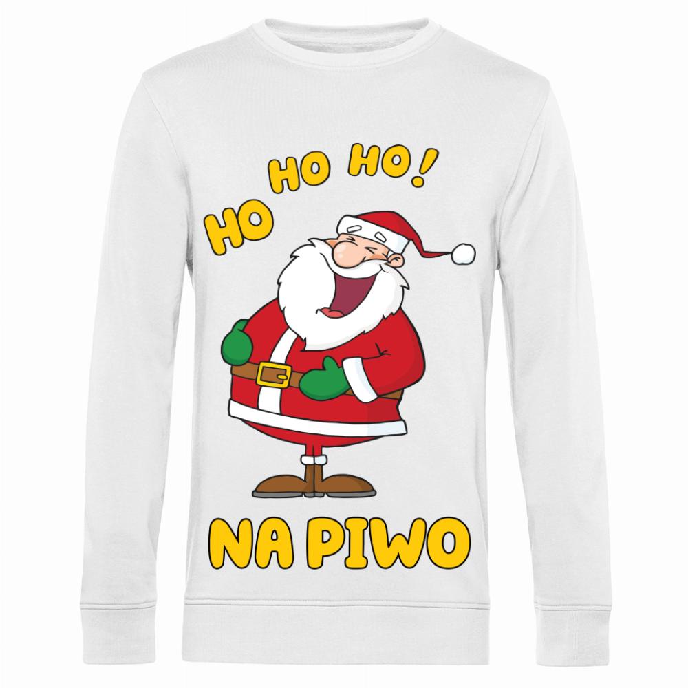 Ho Ho Ho na piwo bluza męska bez kaptura kolor biały
