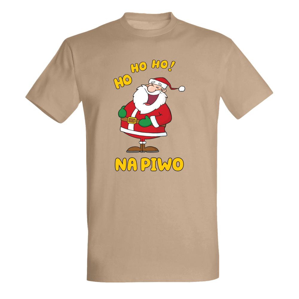 Ho Ho Ho na piwo koszulka męska kolor koszulka piaskowy
