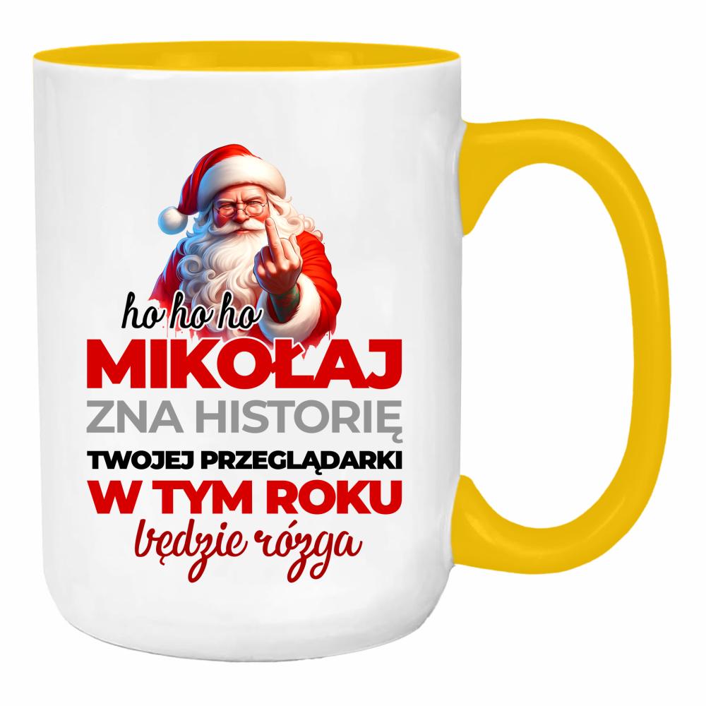 Ho ho Mikołaj zna historię twojej przeglądarki duży kubek ucho kolor kolor żółty