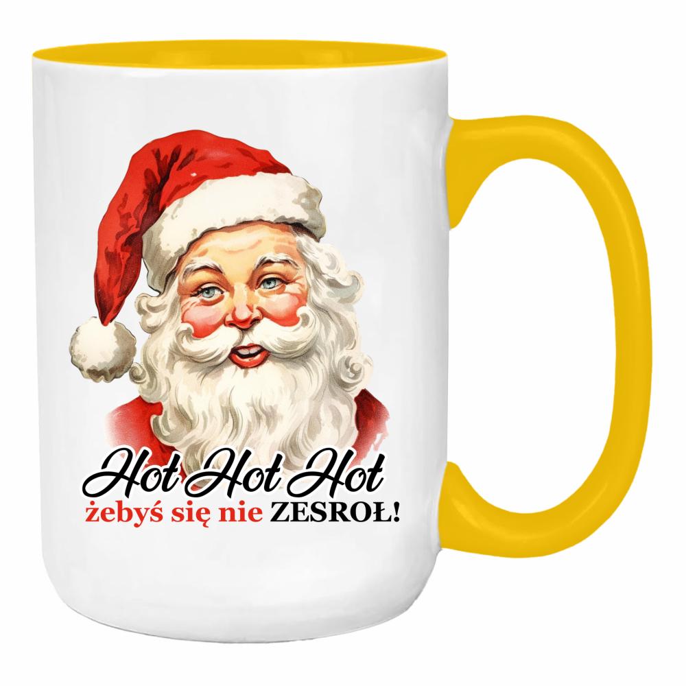 Hoł hoł hoł, żebyś się nie zesroł duży kubek ucho kolor kolor żółty