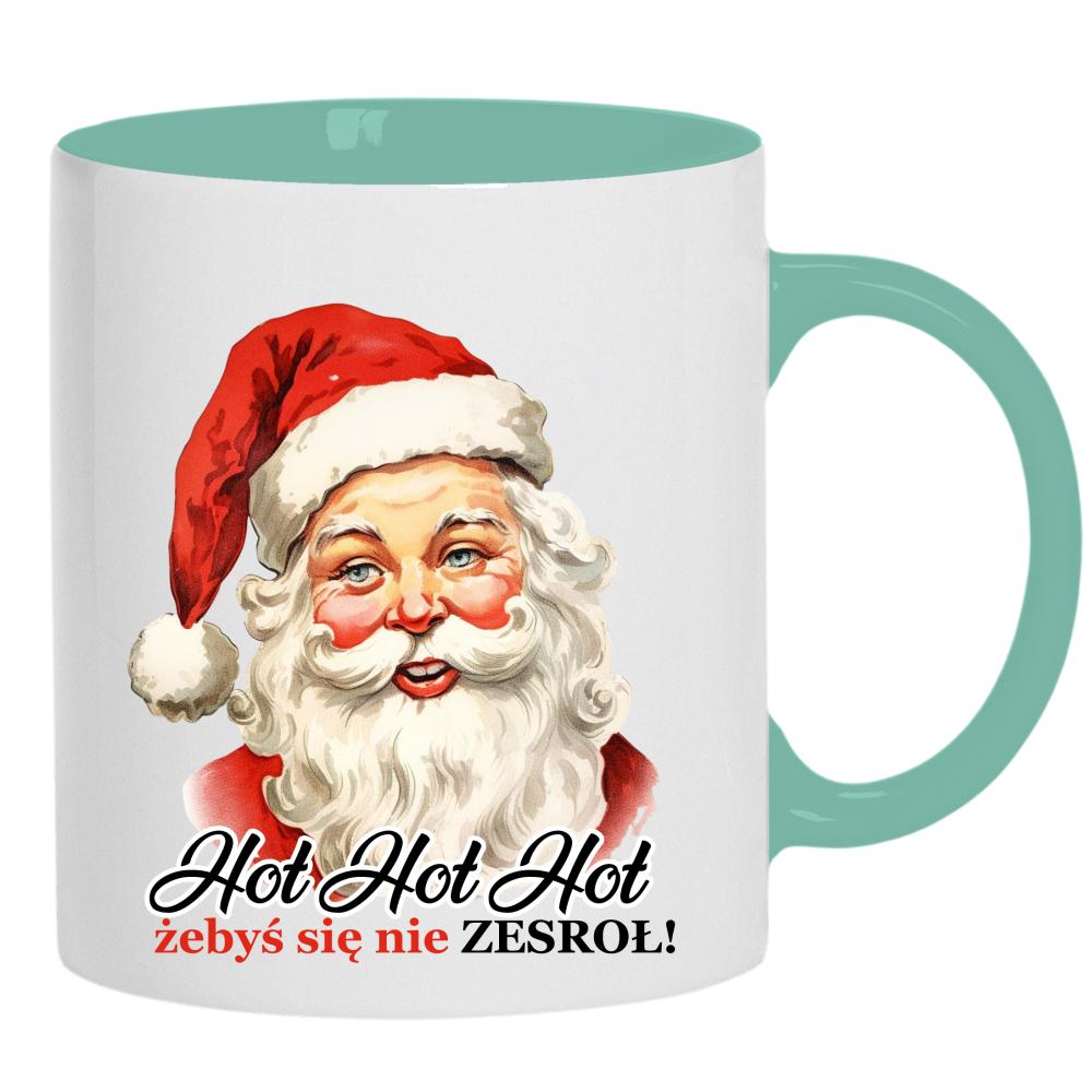 Hoł hoł hoł, żebyś się nie zesroł kubek ucho kolor kolor miętowo zielony