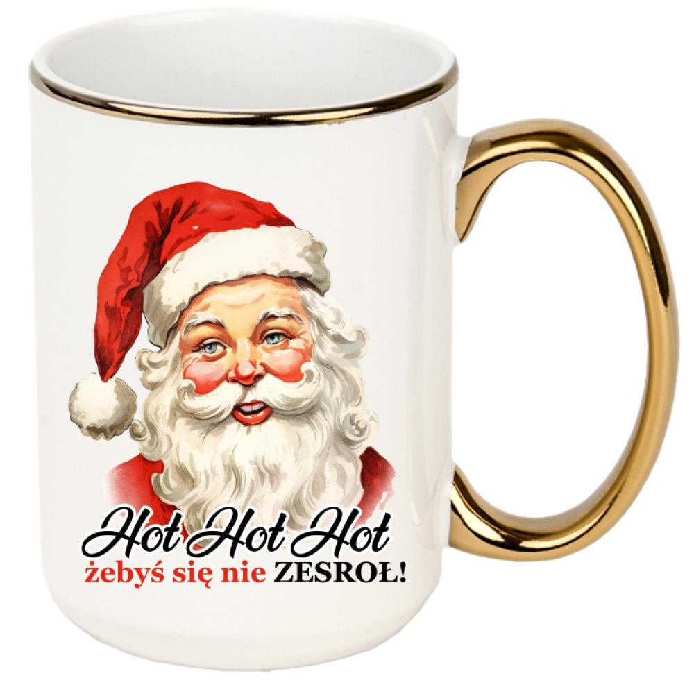 Hoł hoł hoł, żebyś się nie zesroł kubek xxl złoty rant i ucho kolor jasnoniebieski