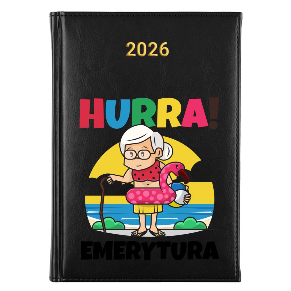 Hurra! Emerytura 2 kalendarz książkowy a5 2027 kolor żółty kalendarz