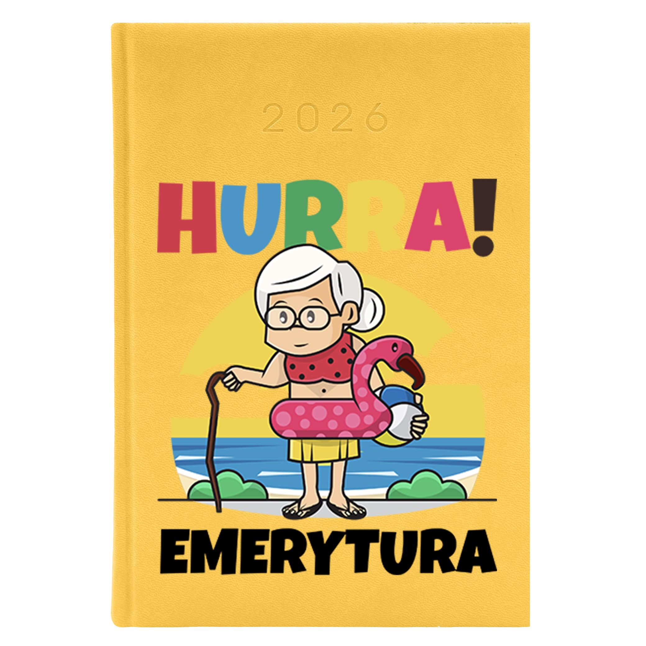 Hurra! Emerytura 2 kalendarz książkowy a5 2026 kolor żółty kalendarz