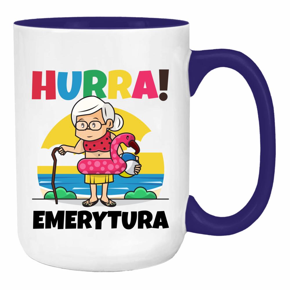 Hurra! Emerytura duży kubek ucho kolor kolor navy
