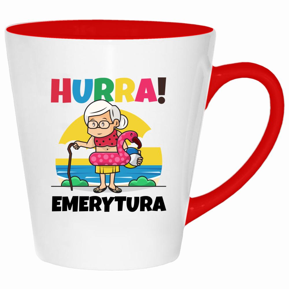Hurra! Emerytura kubek latte kolor czerwony latte