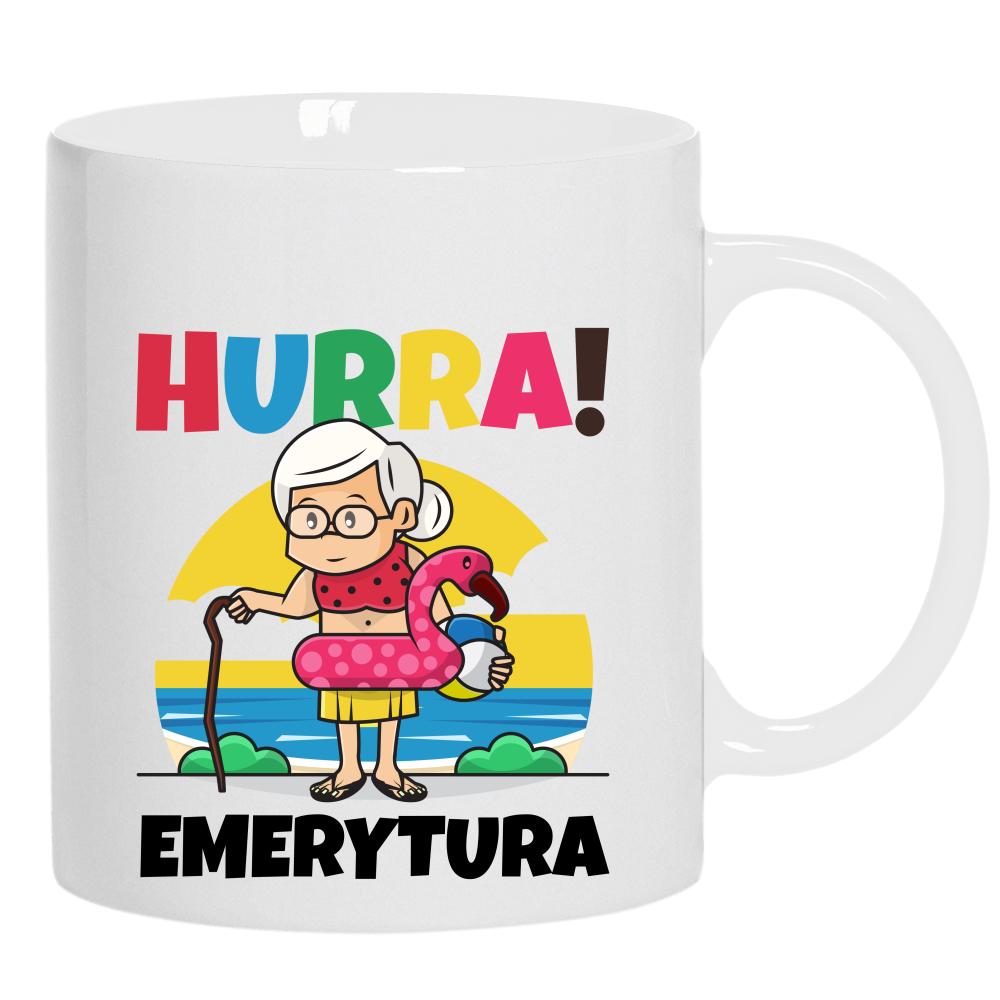Hurra! Emerytura kubek ucho kolor kolor biały
