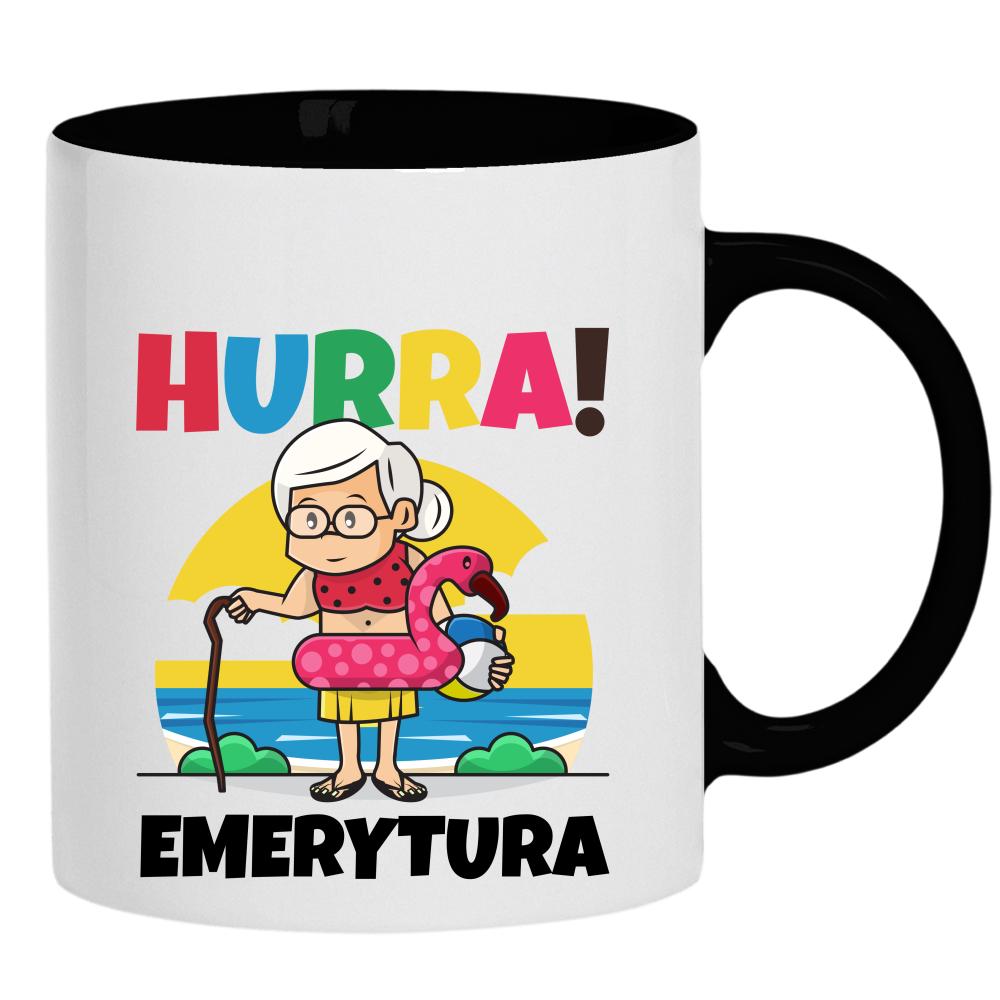 Hurra! Emerytura kubek ucho kolor kolor czarnyy