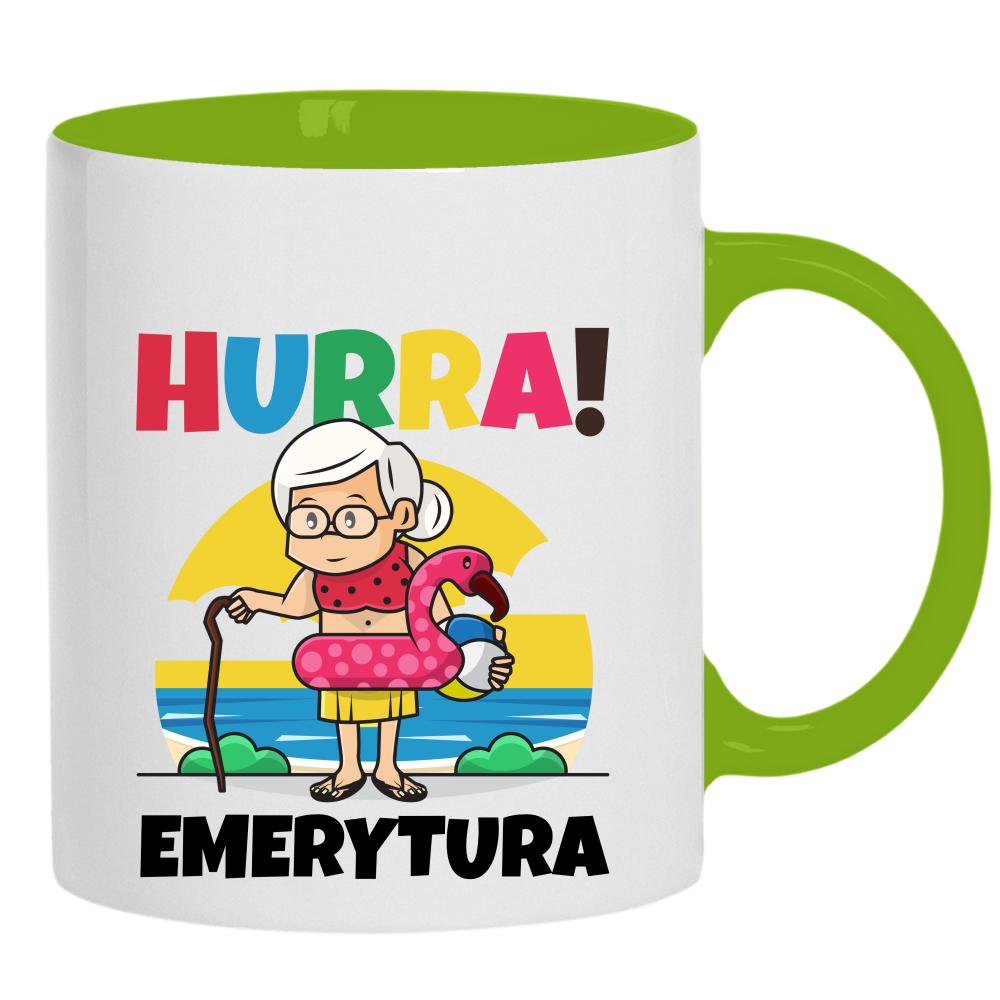 Hurra! Emerytura kubek ucho kolor kolor zielony