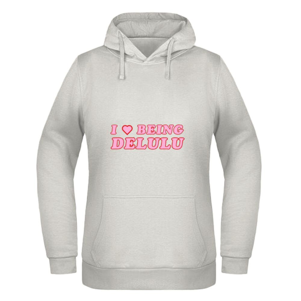 I love Being Delulu bluza damska z kapturem kolor vanilla milkshake