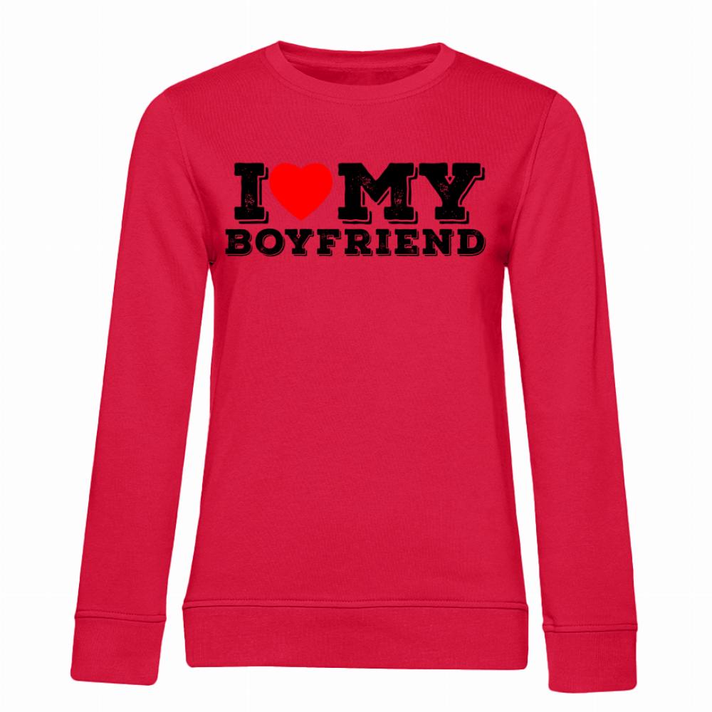 I Love My Boyfriend bluza damska bez kaptura kolor czerwony