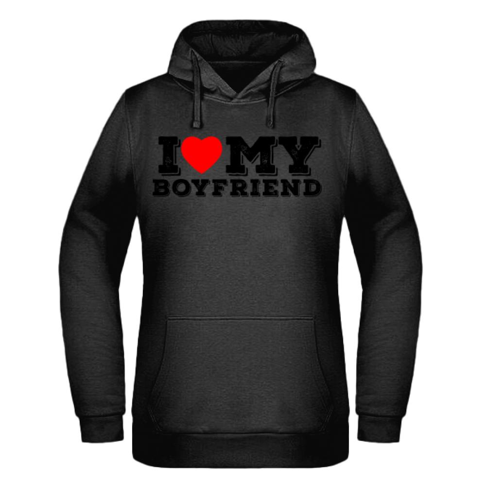 I Love My Boyfriend bluza damska z kapturem kolor navy