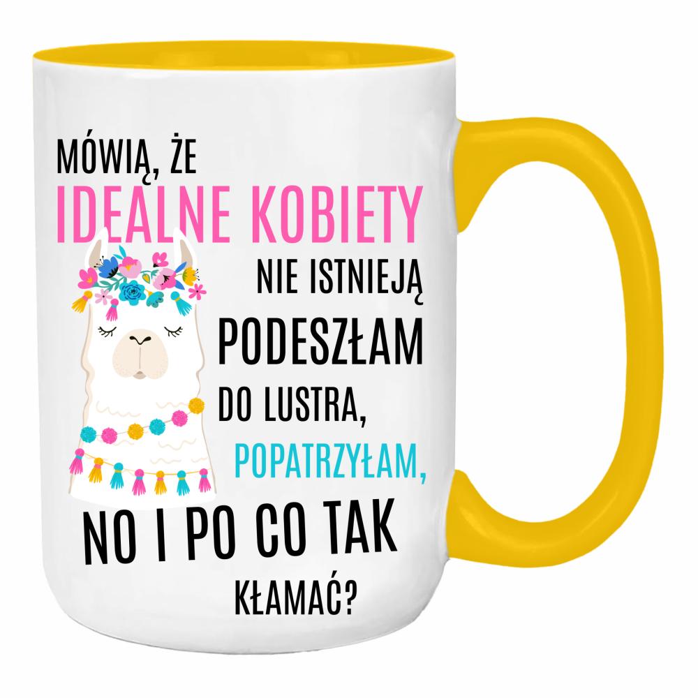 Idealna kobieta popatrzyłam, no i jestem duży kubek ucho kolor kolor żółty