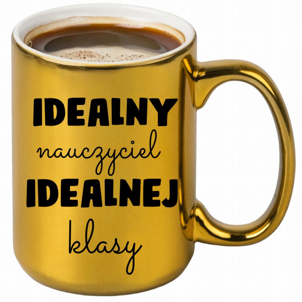 Idealny nauczyciel idealnej klasyy kubek złoty kolor niebieski