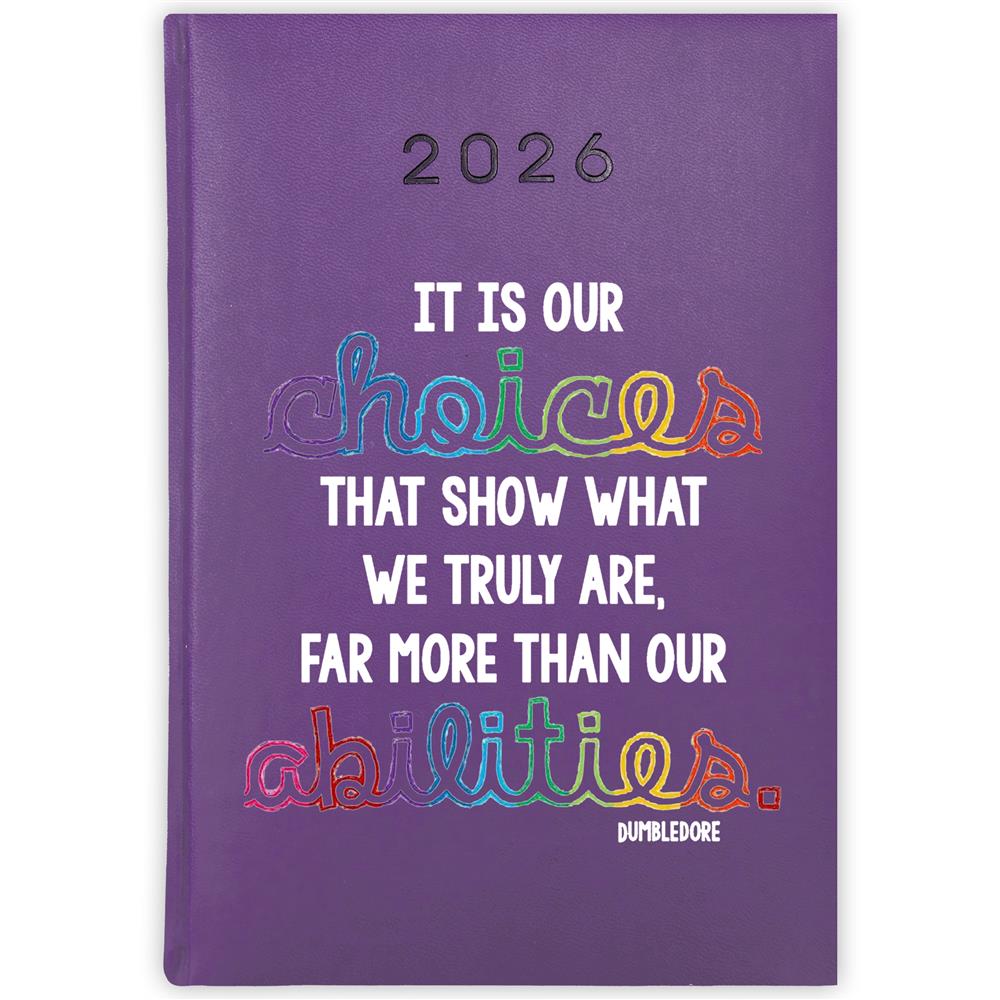 It is our choices that show what we truly are kalendarz książkowy a5 2026 kolor fioletowy