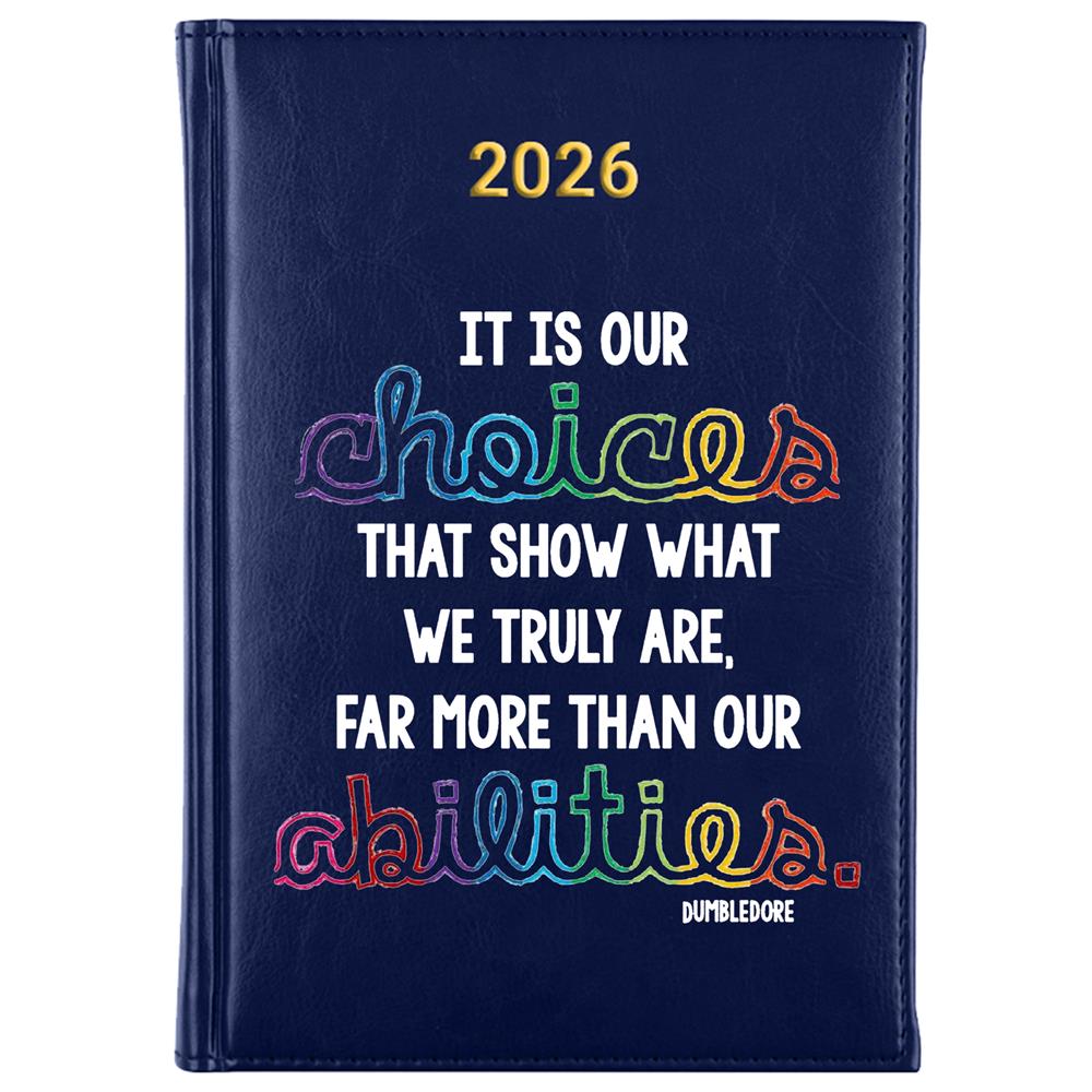 It is our choices that show what we truly are kalendarz książkowy a5 2026 kolor granatowy