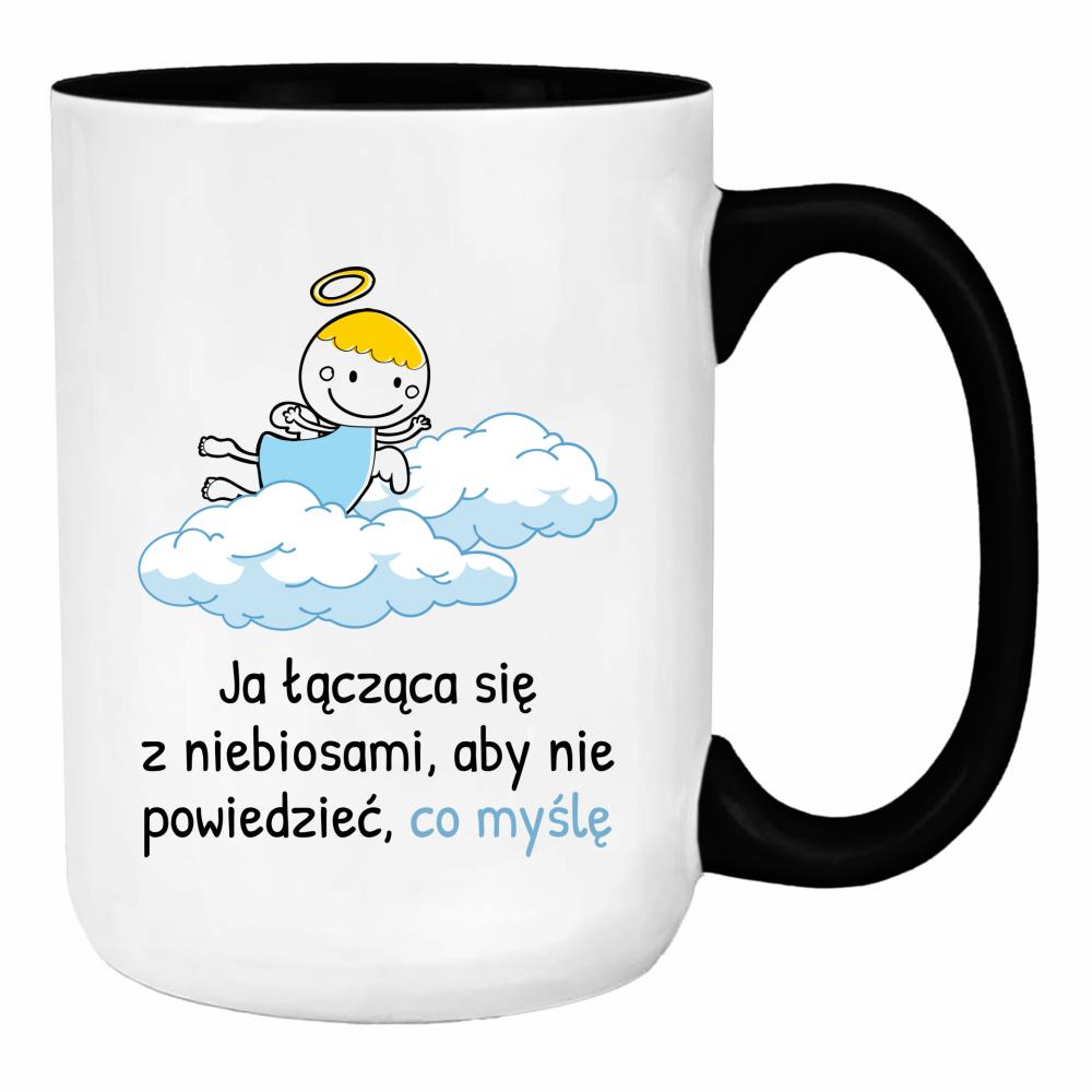 Ja łącząca się z niebiosami duży kubek ucho kolor kolor czarny