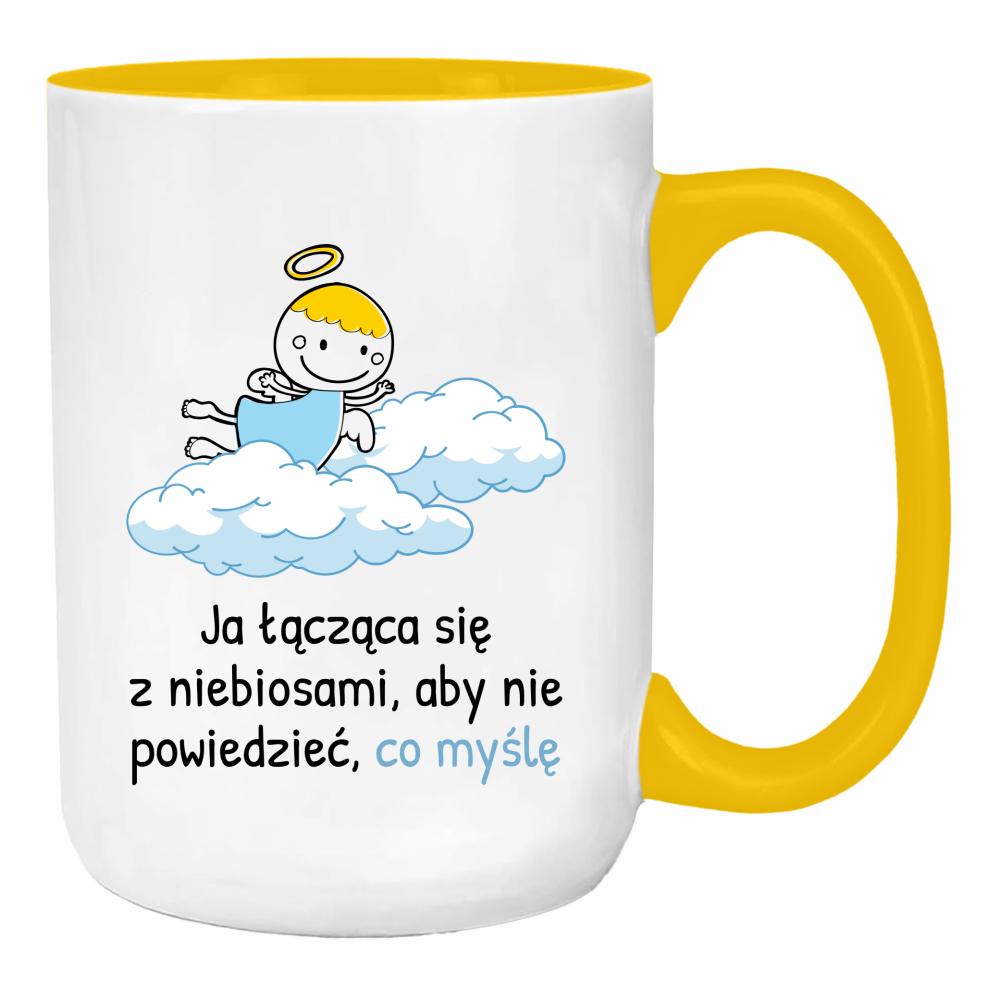 Ja łącząca się z niebiosami duży kubek ucho kolor kolor żółty