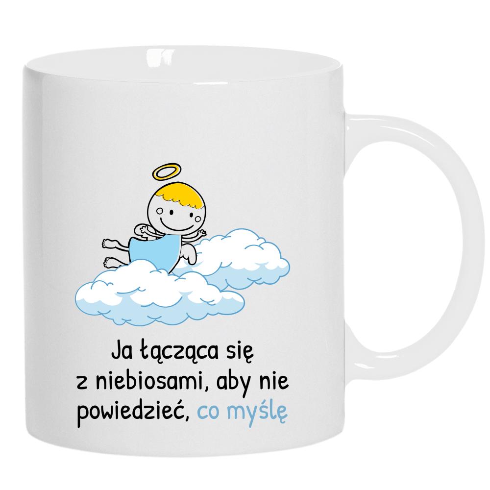 Ja łącząca się z niebiosami kubek ucho kolor kolor biały