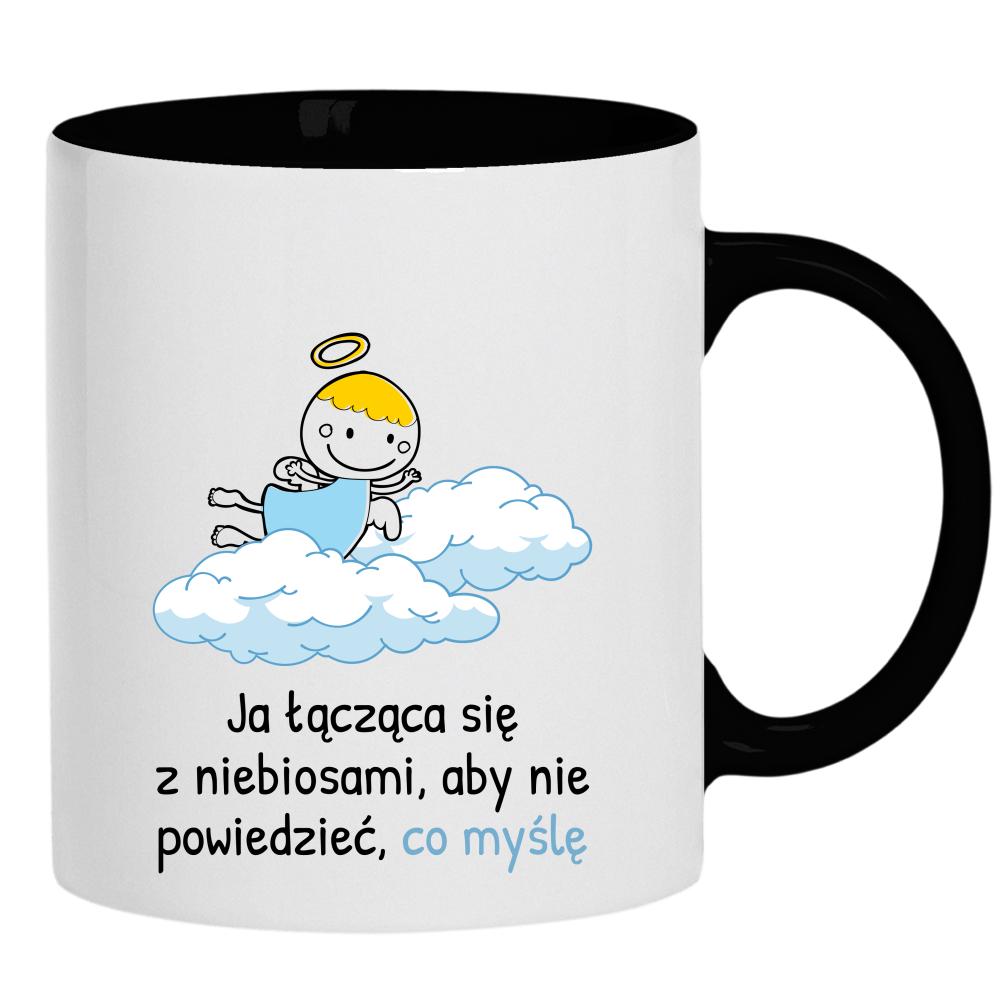 Ja łącząca się z niebiosami kubek ucho kolor kolor czarnyy