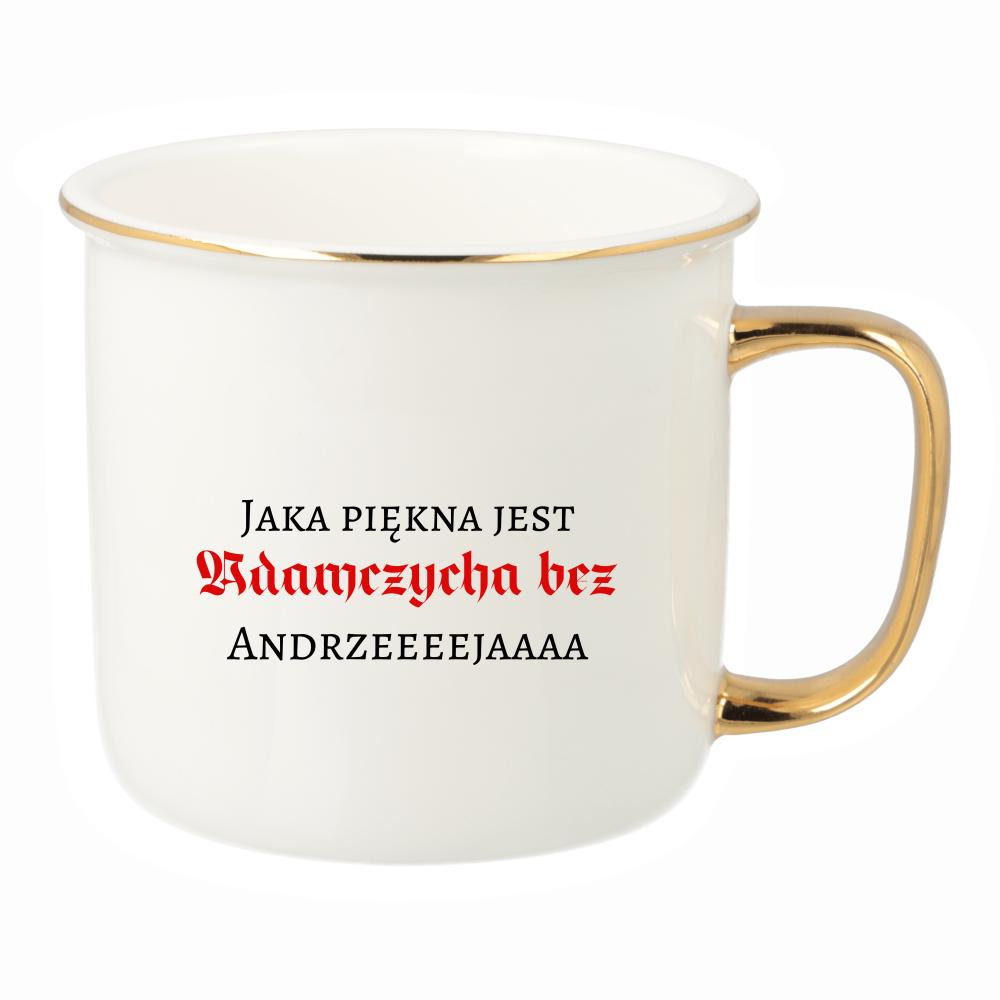 Jaka piękna jest Adamczycha bez Andrzeja kubek porcelanowy retro kolor turkusowy