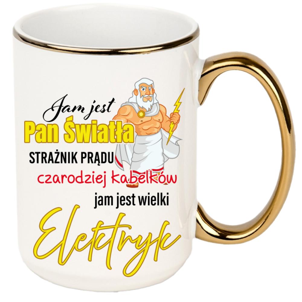 Jam jest pan światła kubek xxl złoty rant i ucho kolor czerwony