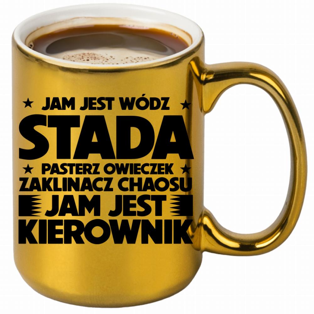 JAM JEST WÓDZ STADA kubek złoty kolor czarnyy