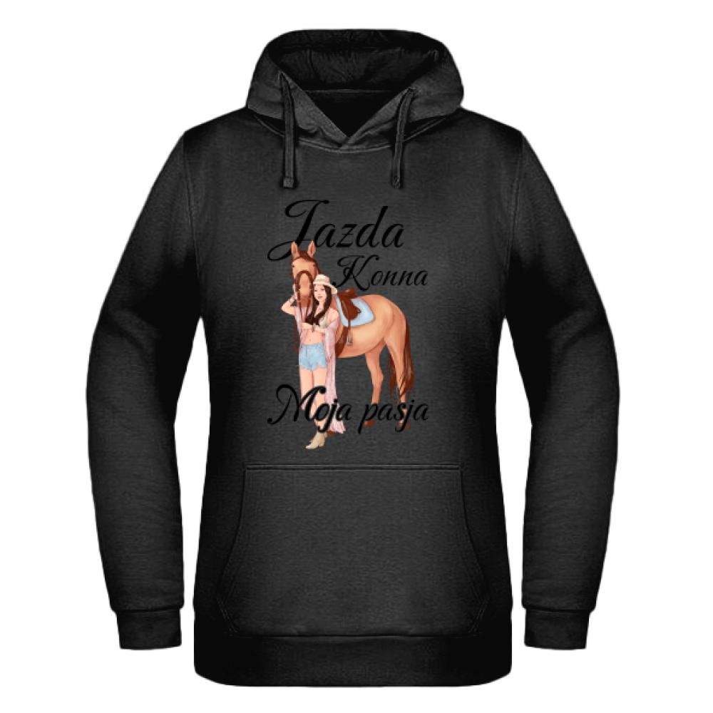 Jazda konna - moja pasja bluza damska z kapturem kolor czarnyy