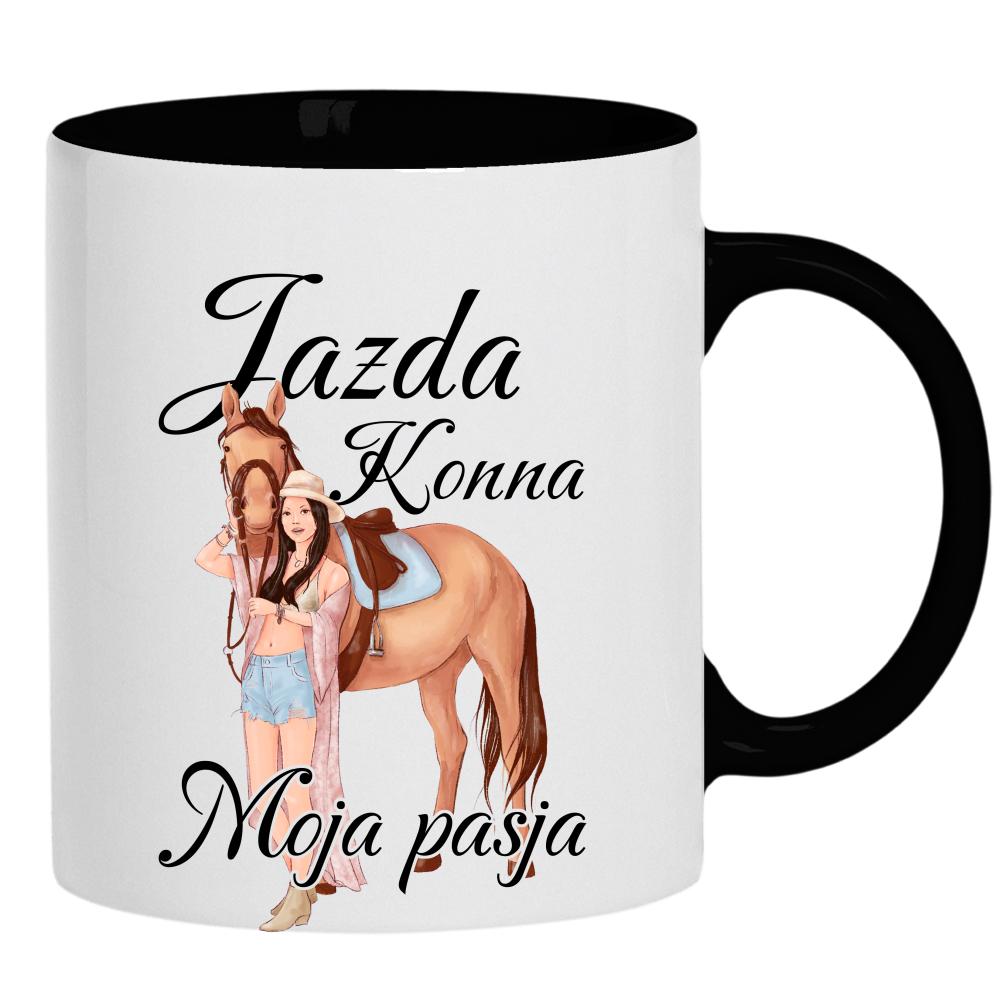 Jazda konna - moja pasja kubek ucho kolor kolor czarnyy