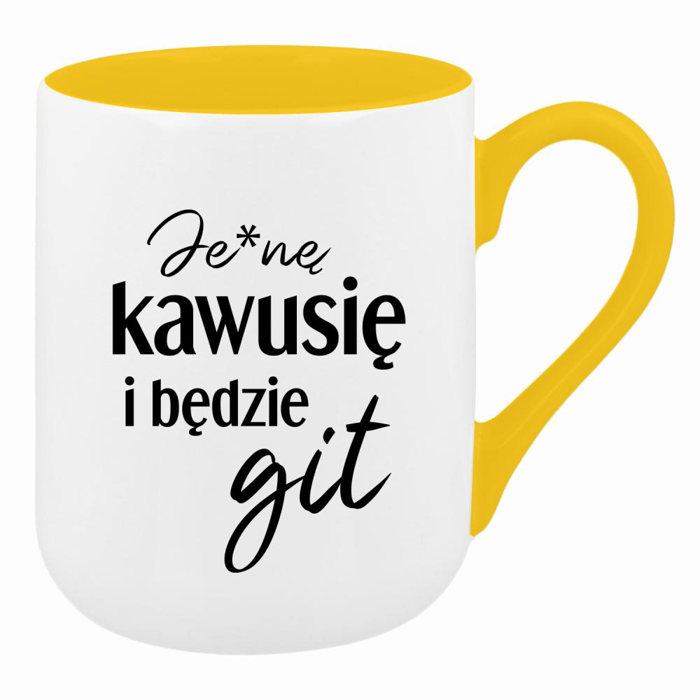 Je*ne kawusię i będzie git kubek coffee kolor żółty