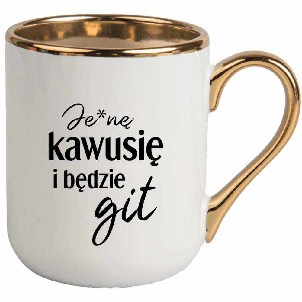 Je*ne kawusię i będzie git kubek elegant biały kolor biały
